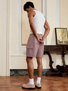 Manfinity VCAY Men's Striped Print Drawstring Waist Pocket Casual Shorts - Red and White - View 5