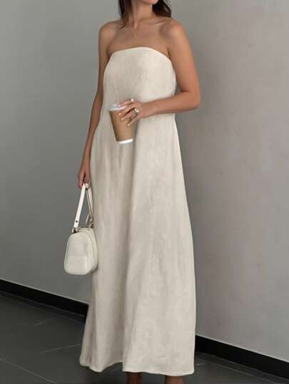 INAWLY 女士纯色宽松休闲长裙