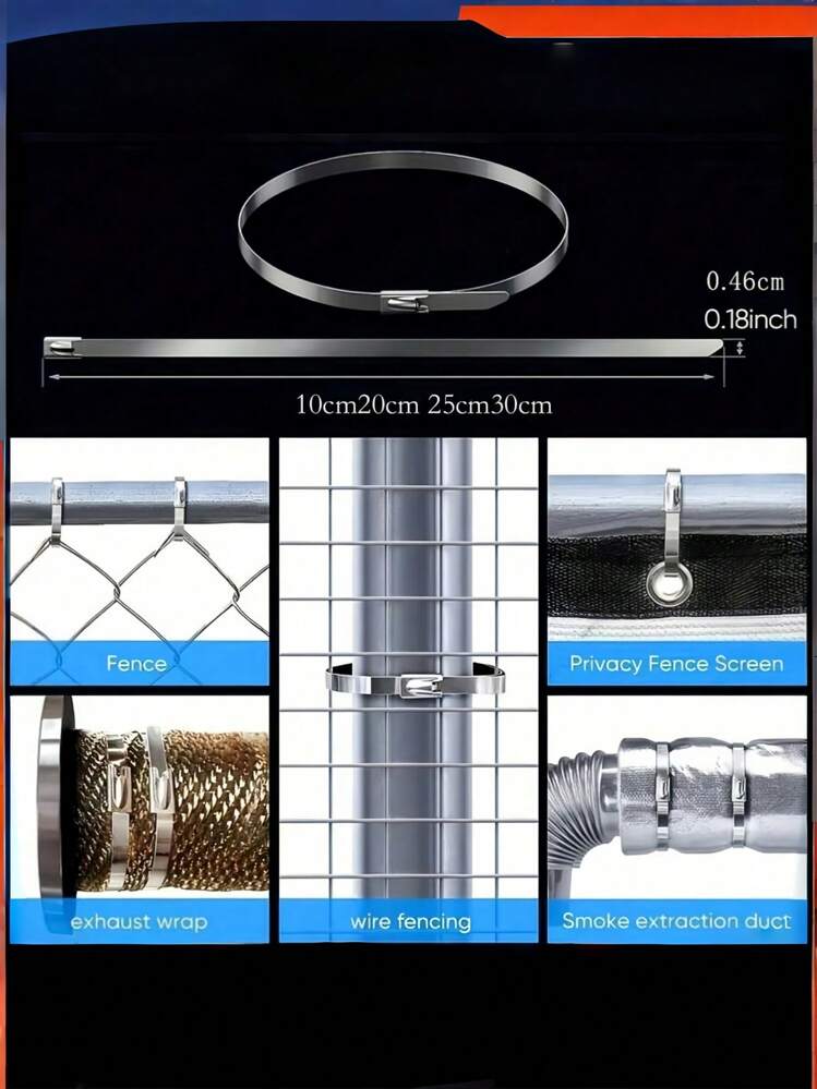 100PCS/Pack Heavy-Duly Stainless Steel Cable Ties -RustProof, High Temperature Resistant Metal Cable Ties,Suitable For Mechanical, Automotive.Exhaust ApplicationsEtc..Made Of Stainless Steel Material - Multicolor - View 3