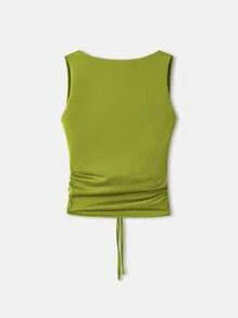 Maija 2025 Summer New Sage Green Sexy Backless Tie Strap Wrap Ruffle Asymmetrical Hem Camisole Top, Elegant Urban Chic, Versatile For Office, Party, Beach, Festival, Wedding, Casual, Y2K Style Streetwear, Back To School - Green - View 9
