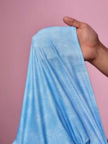 Slaydiva 2025 Summer New Style Birthday Party Daily Outing Basic All-Match Leisure Vacation Cruise Travel Beach Seaside Sunbathing Popular Online Street Style Halter Neck Strap Sexy Backless Texture Ribbed Pleated Multi-Layer Lotus Leaf Hem Culottes Waist A-Line Blue Imitation Snow-Washed Fabric Summer Jumpsuit Women's Jumpsuit - Blue - View 8