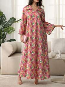 Al Najma 花卉印花 Polo 领喇叭袖中长连衣裙 - 黃色 - 查看 6