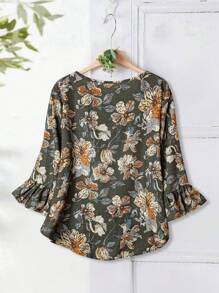 Rusticease Women's Vacation Casual Floral Print Ruffle Sleeve Blouse Blouses For Women Tops Bell Vintage Flower - Multicolor - View 2