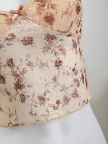 SHEIN Unity Áo thun nữ in họa tiết hoa ren - Màu Khaki - Xem 7