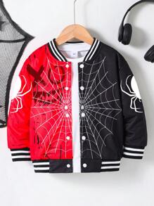 SHEIN 1pc Young Boy Casual Minimalist Spider Print Long Sleeve Jacket, Suitable For Vacation, Holiday, Travel, Relaxation, Sunbathing, Campus, Summer Fall Winter