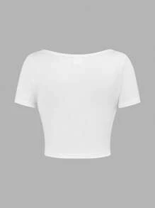 SHEIN Girlism Camiseta de manga corta ajustada y acortada de 2 colores negro y blanco sólido para niñas preadolescentes - Multicolor - Ver 4