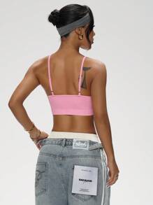 SHEIN Sovereign Charm Sujetador deportivo para mujer sin costuras y elástico, de estilo fashionable - Rosa - Ver 3