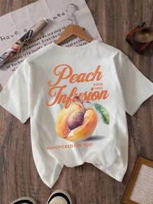 Women's Short Sleeve Peach Print T-Shirt, Cool For Summer - White - View 6