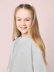 SUMWON Bow Design Oversized T Shirt Kawaii Casual Comfort Japanese Style Weekend Spring Summer Wear Adorable - Grey - View 4