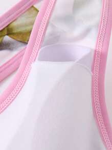 SHEIN Touch of Art Ensemble soutien-gorge et culotte grande taille avec imprimé lettres et fruits et garniture contrastée