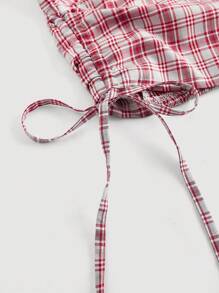 SHEIN MOD Top de tirantes con escote en V a cuadros rojos para mujer - Rojo - Ver 3