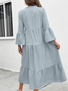 SHEIN LUNE Đầm suông rộng rãi đơn hàng khuy đơn cổ chữ V màu trơn cho nữ, trang phục maxi xuân hè cho nữ - Rửa nhẹ - Xem 2