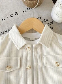 SHEIN Playful Pals 男婴纽扣翻领长袖衬衫夹克，适合上学、休闲、度假、运动、家居服、秋季，6 个月 - 3 岁，服装、夹克、上衣春季夹克秋冬灯芯绒夹克