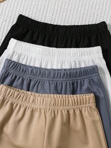 Set de 4 piezas de pantalones cortos casuales, cómodos, con estilo sencillo y práctico, suaves y cómodos con bordado y decoración en la cintura, adecuados para uso diario, la escuela, los viajes y deportes en primavera y verano, para niños jóvenes