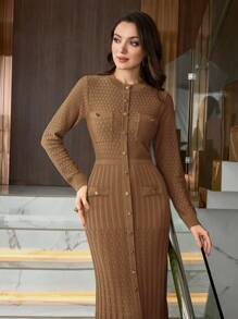 Modelyn Đầm len dài cổ tròn thanh lịch cho nữ - màu nâu - Xem 7