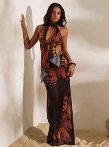 Opulessa Summer Outdoor Holiday Date Outfit, Beach Vacation Neckline Off-The-Shoulder Front-Belted Top And Half-Length Skirt With Retro Butterfly Print For Ladies, Summer Beach Set For Vacation, Back-To-School Outfit, Very Simple Outfit, Office Outfit, Old Money Outfit, Teacher Outfit, Date Outfit, Graduation Season, Ladies' Independence Day Clothing, Outfit For Attending Wedding Season Sister Afternoon Tea Party And Holiday Gathering