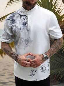 Manfinity RSRT Men's Knitted Digital Placement Collar Polo Shirt - White - View 5