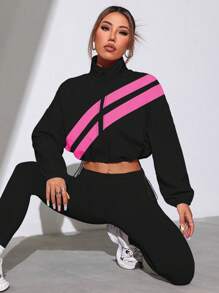 Dewbera Chaqueta deportiva con cremallera y bloqueo de color, con dobladillo con cordón, para primavera/otoño - Beis - Ver 5