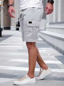 Manfinity Homme Quần short Cargo màu trơn có dây rút cạp chun cho nam Quần short Cargo nam Quần short màu xám dành cho nam Quần short thường ngày cho nam Quần short dạo phố cho nam Quần short Cargo màu xám cho nam. Một món quà tuyệt vời cho bạn trai hoặc chồng. - Màu Xám nhạt - Xem 6