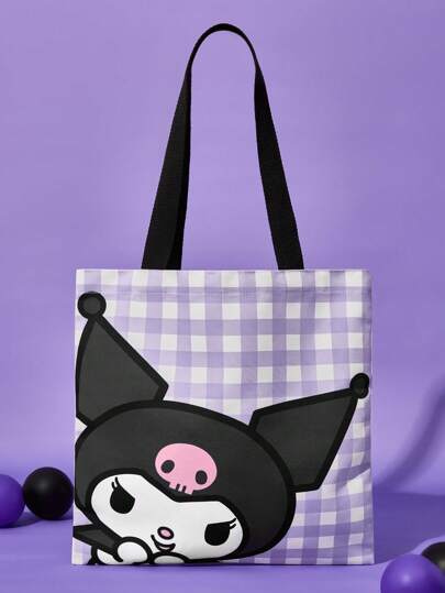 HELLO KITTY AND FRIENDS | SHEIN 1pc Of Cute Cartoon Pattern Printed Canvas Tote Bag, Suitable For Students, Women, Suitable For Commuting, School, Outings, Travel, Shopping, Light, Easy To Carry, Can Hold A Computer , Purple