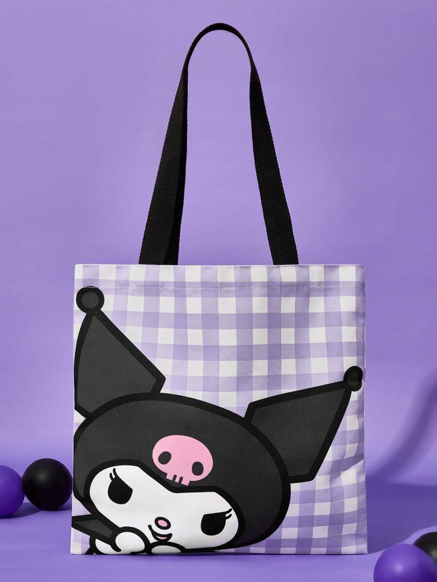 HELLO KITTY AND FRIENDS | SHEIN 1pc Of Cute Cartoon Pattern Printed Canvas Tote Bag, Suitable For Students, Women, Suitable For Commuting, School, Outings, Travel, Shopping, Light, Easy To Carry, Can Hold A Computer , Purple - Purple - View 1