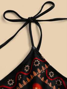 Travachic All-Over Print Asymmetric Neckline Twist Front One-Piece Swimsuit - Black - View 3