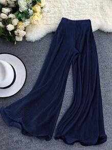 DreamSkyne Pantalones anchos de unicolor casuales y versátiles para tallas grandes - Azul Marino - Ver 2