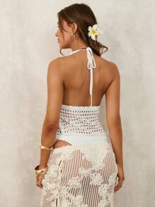 Swim Chiccia Women's White Kimono Cover Up, Vacation Style Halter Backless Tie-Neck Loose Cover Up For Summer