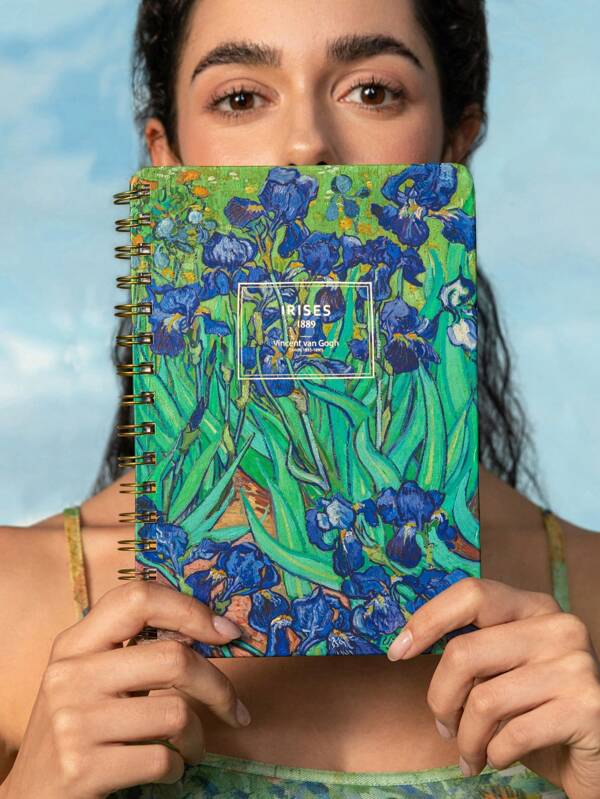 SHEIN Touch of Art 1 caiet A5, 160 de pagini, cu 60 de notițe autoadezive, pagini liniate, model floral cu irisuri Vincent Van Gogh, artistic și elegant