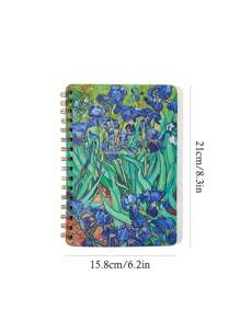 SHEIN Touch of Art 1 buah buku catatan ukuran A5, 160 halaman, dilengkapi 60 lembar catatan tempel, halaman bergaris, motif bunga iris Vincent Van Gogh, artistik & elegan. - MultiWarna - View 7