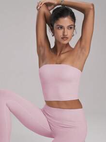 Easithlete Fashionable Vintage Mature Sexy Classic Exercise, Dance, Yoga Shapely Elastic Comfortable Body-Shaping, Lift Butt, Bust-Enhancing Slimming Full Length Leggings Set For Women Workout Women Sets - Pink - View 2