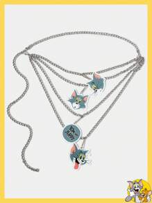 TOM & JERRY X SHEIN Cartoon Letter Pattern Y2K Waist Chain - Silver - View 1