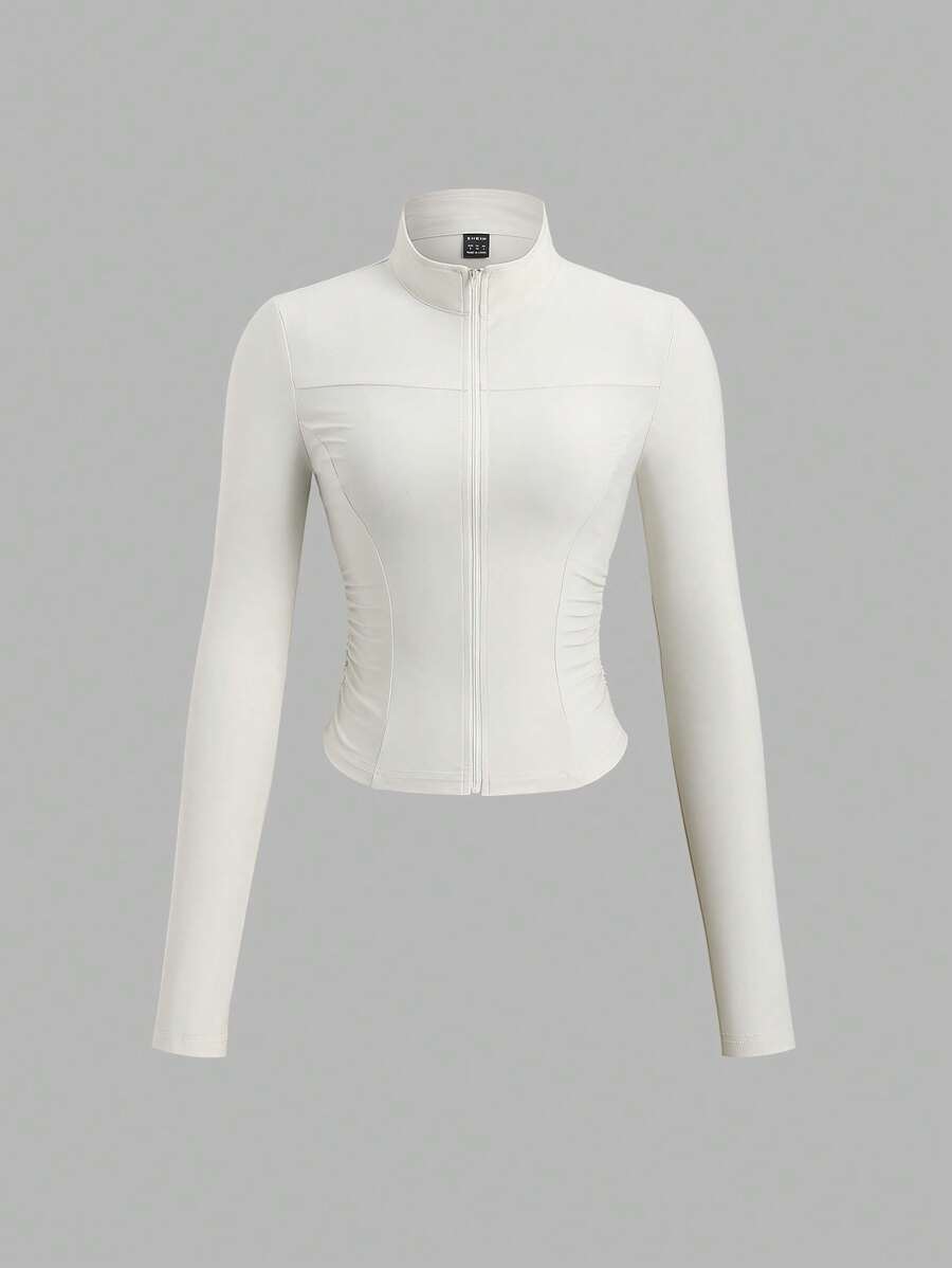 Sweetra Áo khoác tập luyện giảm béo, áo khoác nữ dáng ôm vừa vặn, eo chun nhún - Màu be - Xem 1