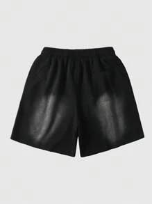 ROMWE MEN Street Life Quần short rộng in họa tiết ngọn lửa và kim cương cho nam - màu đen - Xem 3