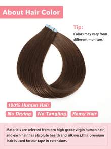Extensiones de cabello humano color marrón chocolate #4, extensiones de cabello humano real Remy en cinta adhesiva, invisibles y sin costuras, extensiones de cabello humano con cinta adhesiva - S4 - Ver 4