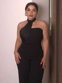 Lupita Cardoza Solid Halter Neck Wide Leg Jumpsuit - Black - View 5