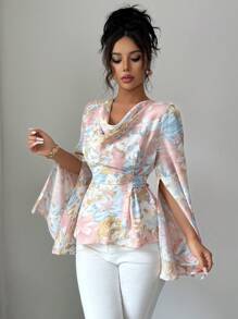 Modelyn 女式春夏宽领系带收腰衬衫 - 彩色 - 查看 5