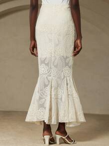 Aveloria Rosie 优雅时尚的法式设计女士腰裙，精致的 3D 刺绣细节，别致百搭 - 米色 - 查看 2