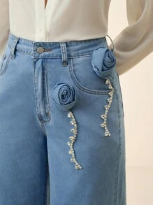 Anewsta Fashionable Women's Straight Leg Heavy-Duty Denim Jeans - Blue - View 1