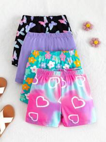 4件套女童扎染短裤套装，包含扎染蝴蝶、花朵印花和纯色款式，适合夏季户外活动和日常穿着，是夏季度假的理想之选。 - 彩色 - 查看 6
