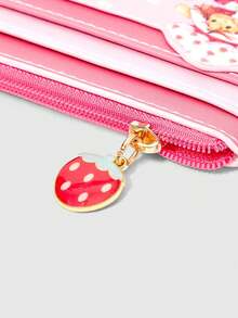 Strawberry Shortcake | ROMWE Strawberry Cartoon Pattern Card/Metro Card Holder With Zipper & Key Chain, Small Wallet - Pink - View 6