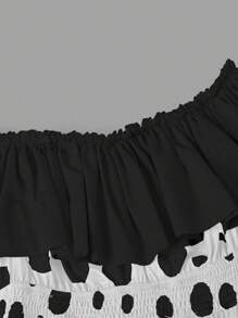 Sweetra 大码可爱甜美蘑菇露肩迷你连衣裙 - 白色 - 查看 4