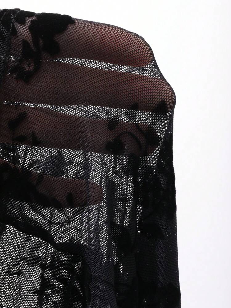 Full Print Sheer Jacquard Short Sleeve T-Shirt For Women Summer,Crop Tops Women