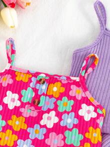 Girls Valentine's Day Heart Pattern Rib Camisole Top + Casual Shorts Set Cute Girls Sets Summer Girls Sets Cute Summer Sets Flower Set Summer Outfit Kids 3 Piece Set Girls Summer Cute Girls Summer Sets Girls Summer Outfits Kids Summer Outfits Flower Girl Summer Set, School, Campus, College - Multicolor - View 3