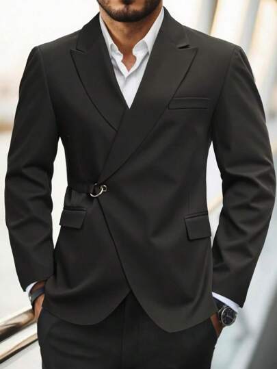 Calvornis 男士正装实用尖头翻领仿口袋西装外套