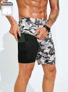 Surfspeed Men's Camouflage Print Pocket Drawstring Waist Beach Shorts, Suitable For Summer - Multicolor - View 1