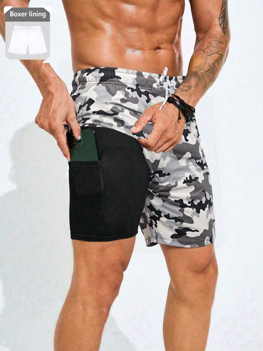 Surfspeed Men's Camouflage Print Pocket Drawstring Waist Beach Shorts, Suitable For Summer - Multicolor - View 1