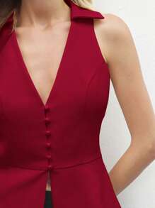 BizChic 酒红色翻领无袖上衣，现代优雅都市通勤日常浪漫90年代复古风，适合圣诞节、新年、情人节、派对、海滩、毕业典礼、时尚、嘉年华、假日等场合，百搭浪漫，也适合婚礼宾客、主人、外出、约会、派对、音乐会、舞台表演、早餐、机场等多种场合。 - 紅色 - 查看 7