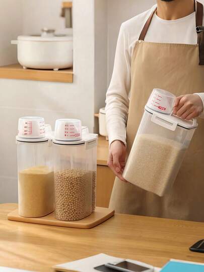 1pc Large Capacity Plastic Rice Storage Container, Wholesale Rice Bucket, Home Food Grain Cereal Dispenser Sealed BoxHome Storage Rice Container, Waterproof And Pest-Proof Sealed Box For Flour, Cat Food, Grains, And Other Dry Goods.