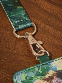 SHEIN Touch of Art 1 件 PU 皮革人物图形卡夹挂绳，可容纳 1-2 张卡片，1 个透明窗口，颈带方便携带，适合男士、女士、学生、奥斯卡-克劳德莫奈、艺术、优雅 - 綠色 - 查看 4